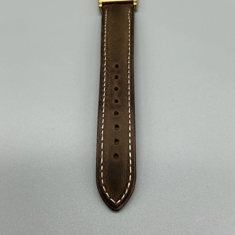 Jules Jurgensen 6741 Mens Watch 25mm Gold Tone Brown Leather New Battery